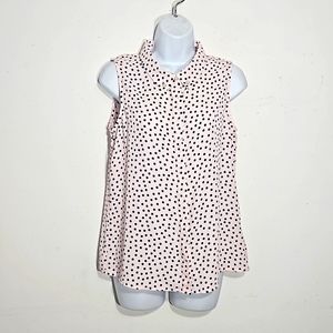Karl Lagerfeld Paris Magdalyn Pearl Button Down Blouse Pink & Navy Polka Dots S